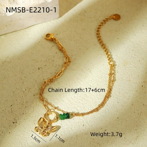 Wholesale Women's Elegant Geometric Love Heart Butterfly Pendant Bracelet In Stainless Steel With 18K Gold Electroplating