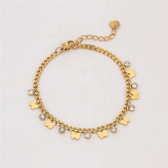 Wholesale Women's Elegant Geometric Love Heart Butterfly Pendant Bracelet In Stainless Steel With 18K Gold Electroplating
