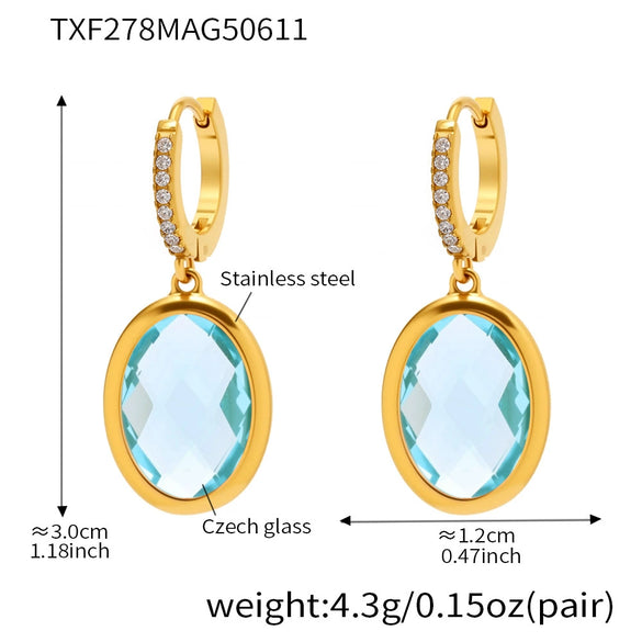 Wholesale Women's Elegant Geometric Multifaceted Oval Czech Glass And 316L Stainless Steel Electroplated Earrings