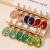 Wholesale Women's Elegant Geometric Multifaceted Oval Czech Glass And 316L Stainless Steel Electroplated Earrings