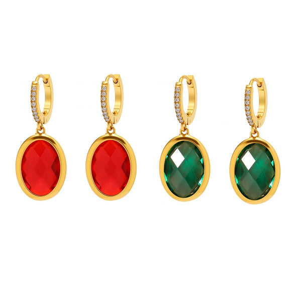Wholesale Women's Elegant Geometric Multifaceted Oval Czech Glass And 316L Stainless Steel Electroplated Earrings