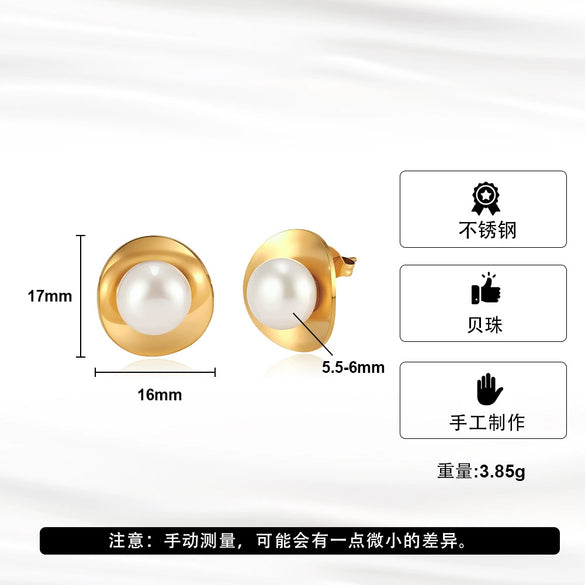 Wholesale Women's Elegant Geometric Pearl Earrings With Stainless Steel Ear Needles And Electroplating Design