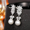 Wholesale Women's Elegant Geometric Plant Flowers Imitation Pearl Copper Electroplated Wedding Dress Earrings
