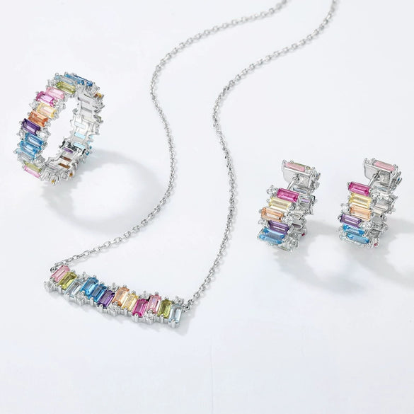 Wholesale Women's Elegant Geometric S925 Silver Inlaid Colored Zirconium Earrings