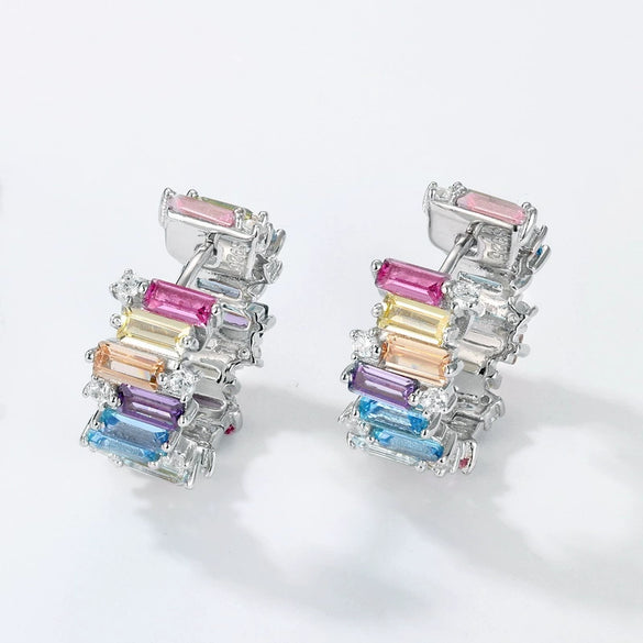Wholesale Women's Elegant Geometric S925 Silver Inlaid Colored Zirconium Earrings