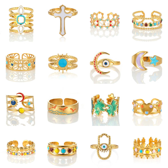 Wholesale Women's Elegant Geometric Stainless Steel Goldplated Ring