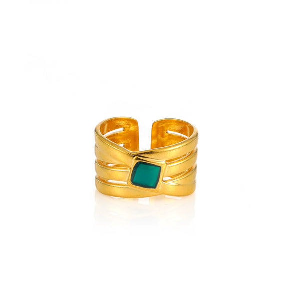 Wholesale Women's Elegant Geometric Stainless Steel Goldplated Ring