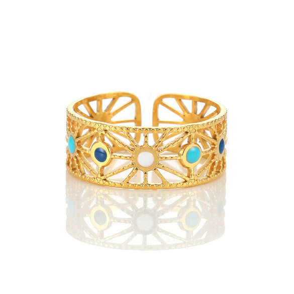 Wholesale Women's Elegant Geometric Stainless Steel Goldplated Ring