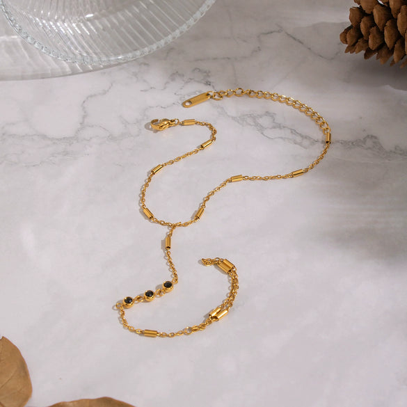 Wholesale Women's Elegant Geometric Stainless Steel Real Gold Plated Finger Chain Bracelet