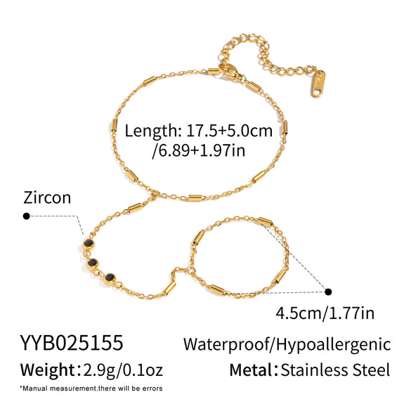 Wholesale Women's Elegant Geometric Stainless Steel Real Gold Plated Finger Chain Bracelet