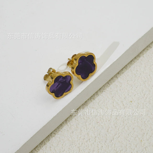Wholesale Women's Elegant Geometric Titanium Steel Electroplated Five Leaf Flower Earrings
