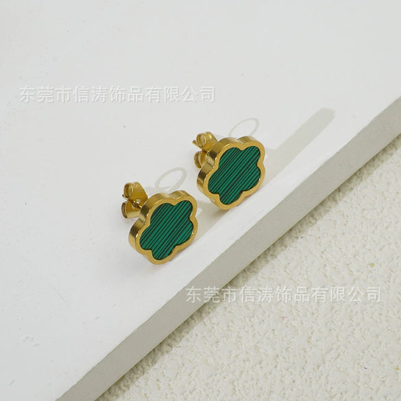 Wholesale Women's Elegant Geometric Titanium Steel Electroplated Five Leaf Flower Earrings