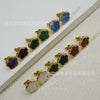 Wholesale Women's Elegant Geometric Titanium Steel Electroplated Five Leaf Flower Earrings