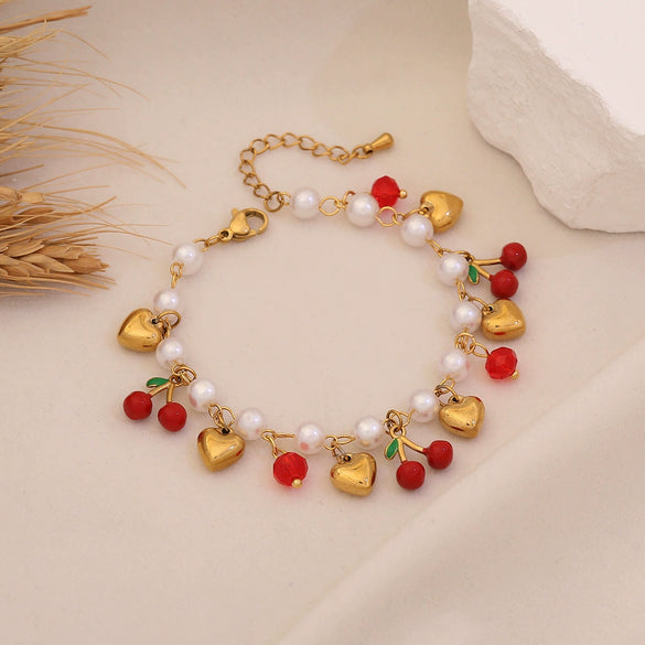 Wholesale Women's Elegant Imitation Pearl Fruit Shaped Stainless Steel Electroplated Bracelet