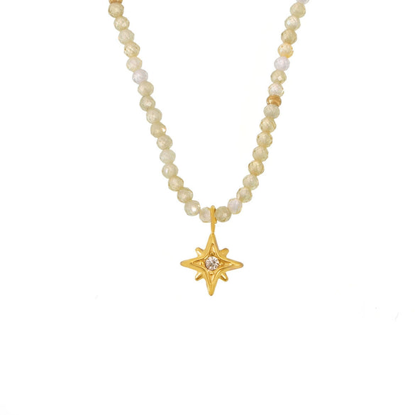 Wholesale Women's Elegant Light Luxury Stainless Steel Star Shining Zircon Pendant Natural Stone Clavicle Necklace With Electroplating Treatment And Geometric Design