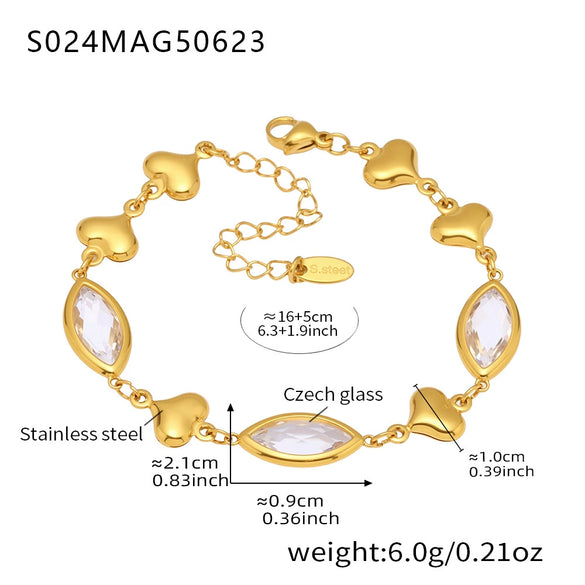 Wholesale Women's Elegant Luxury Stainless Steel And Crystal Glass Geometric Splicing Anklet Jewelry
