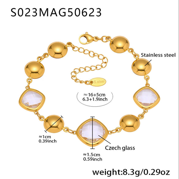 Wholesale Women's Elegant Luxury Stainless Steel And Crystal Glass Geometric Splicing Anklet Jewelry