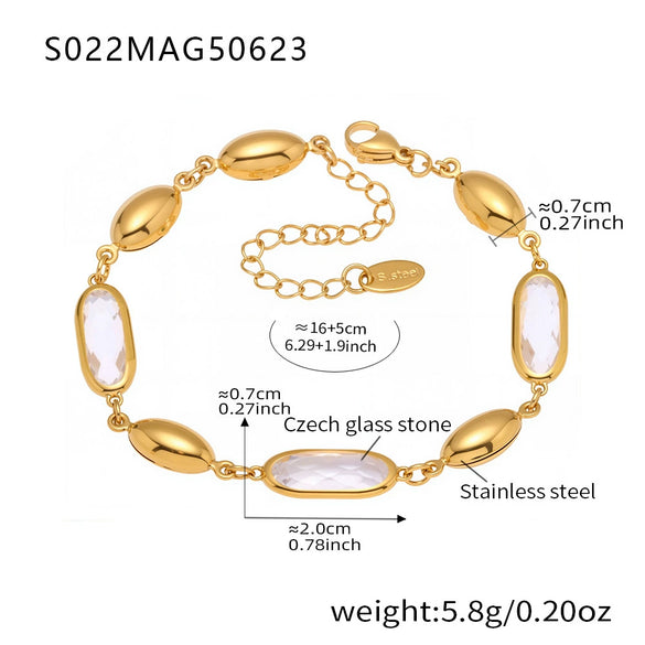 Wholesale Women's Elegant Luxury Stainless Steel And Crystal Glass Geometric Splicing Anklet Jewelry