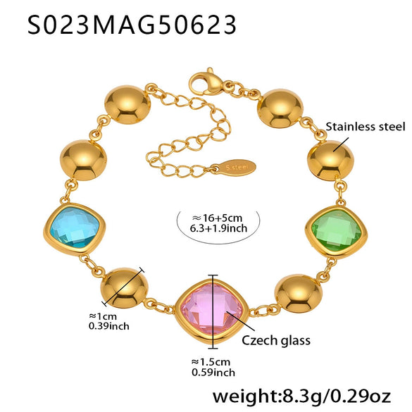 Wholesale Women's Elegant Luxury Stainless Steel And Crystal Glass Geometric Splicing Anklet Jewelry