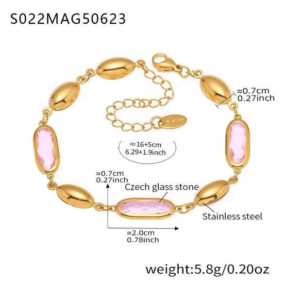 Wholesale Women's Elegant Luxury Stainless Steel And Crystal Glass Geometric Splicing Anklet Jewelry