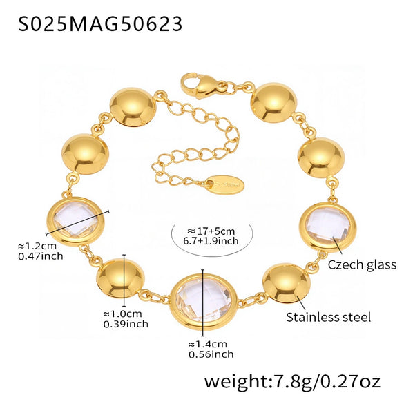 Wholesale Women's Elegant Luxury Stainless Steel And Crystal Glass Geometric Splicing Anklet Jewelry