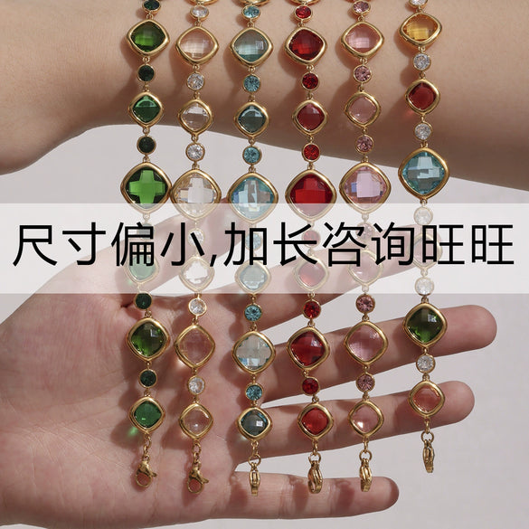 Wholesale Women's Elegant Luxury Stainless Steel And Crystal Glass Geometric Splicing Anklet Jewelry