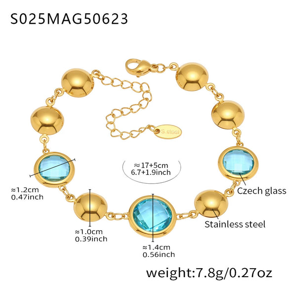 Wholesale Women's Elegant Luxury Stainless Steel And Crystal Glass Geometric Splicing Anklet Jewelry