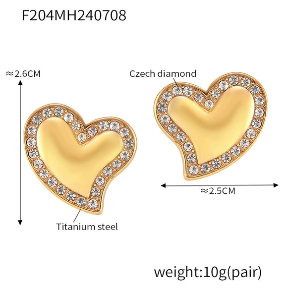 Wholesale Women's Elegant Luxury Stainless Steel 18K Gold Plated Heart Shaped Geometric Pattern Zircon Rhine Blue Diamond Earrings With Electroplating