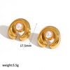 Wholesale Women's Elegant Maillardstyle Geometric Hollow Out Stainless Steel Real Gold Plated Accessories Set Including Ring Earrings And Bracelet