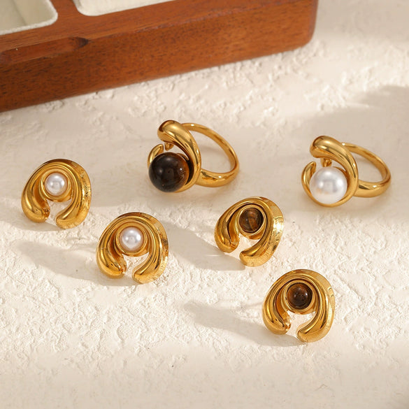 Wholesale Women's Elegant Maillardstyle Geometric Hollow Out Stainless Steel Real Gold Plated Accessories Set Including Ring Earrings And Bracelet