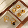 Wholesale Women's Elegant Maillardstyle Geometric Hollow Out Stainless Steel Real Gold Plated Accessories Set Including Ring Earrings And Bracelet