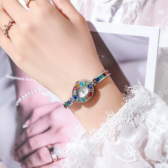 Wholesale Women's Elegant Multicolor Diamond Watch With Alloy Case And Strap Oval Dial