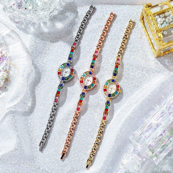 Wholesale Women's Elegant Multicolor Diamond Watch With Alloy Case And Strap Oval Dial