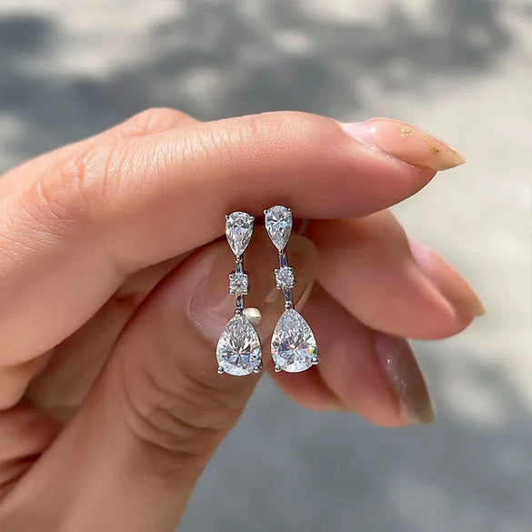 Wholesale Women's Elegant Natural Copper Dropshaped Zircon Earrings