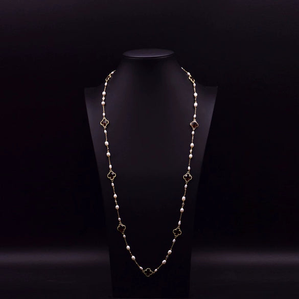 Wholesale Women's Elegant Natural Pearl Bamboo Chain Geometric Style Sweater Chain Necklace 18K Real Gold Electroplated