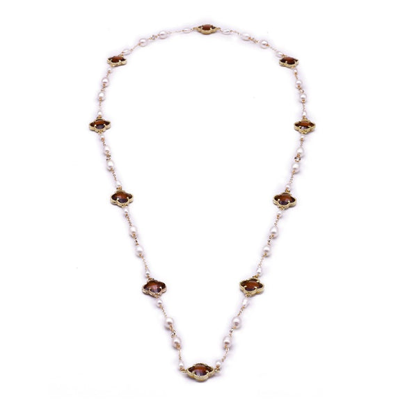 Wholesale Women's Elegant Natural Pearl Bamboo Chain Geometric Style Sweater Chain Necklace 18K Real Gold Electroplated