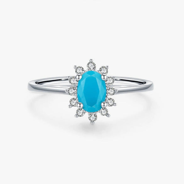 Wholesale Women's Elegant Oval Turquoise Ring In 925 Sterling Silver With Crown Design And Seiko Craftsmanship