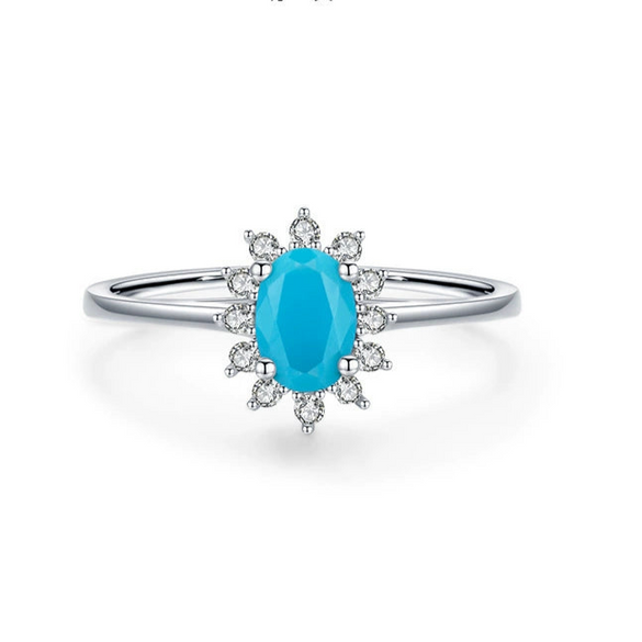 Wholesale Women's Elegant Oval Turquoise Ring In 925 Sterling Silver With Crown Design And Seiko Craftsmanship