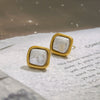Wholesale Women's Elegant Quiet Design Square Geometric Stainless Steel Pearl Earrings With Electroplating