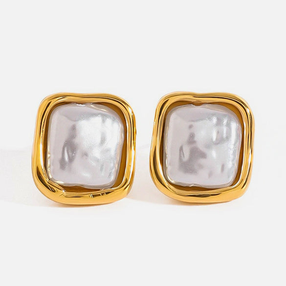 Wholesale Women's Elegant Quiet Design Square Geometric Stainless Steel Pearl Earrings With Electroplating