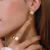 Wholesale Women's Elegant Quiet Design Square Geometric Stainless Steel Pearl Earrings With Electroplating