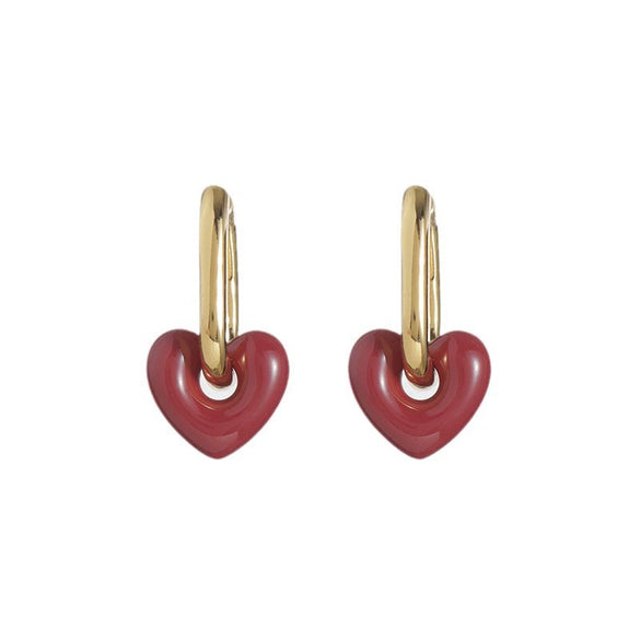 Wholesale Women's Elegant Red Heart Earrings Copper 14K Gold Plated