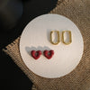 Wholesale Women's Elegant Red Heart Earrings Copper 14K Gold Plated