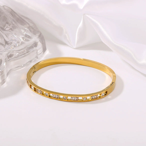 Wholesale Women's Elegant Round Square Hollow Design Titanium Steel Bracelet With 18K Gold Color Vacuum Plated Finish