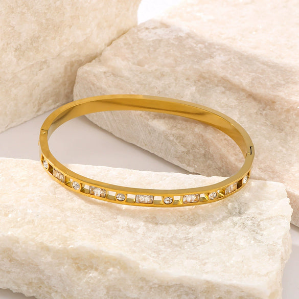 Wholesale Women's Elegant Round Square Hollow Design Titanium Steel Bracelet With 18K Gold Color Vacuum Plated Finish