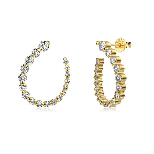 Wholesale Women's Elegant S925 Sterling Silver Ushaped Earrings With Geometric And Letter Patterns Electroplated