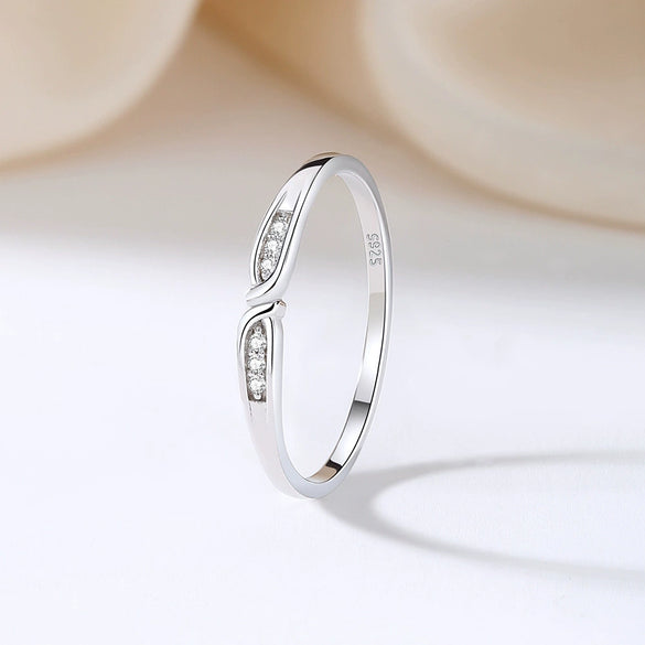 Wholesale Women's Elegant Simple Stackable Zircon Ring 925 Sterling Silver Geometric Electroplated Hand Jewelry