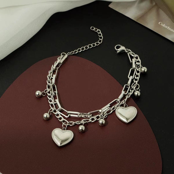 Wholesale Women's Elegant Simple Versatile Titanium Steel Bracelet With Heart Shape Flower Bow Tie Pattern Electroplated