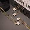 Wholesale Women's Elegant Titanium Steel Necklace With Peach Blossom Flower And Geometric Pattern 18K Gold Plated Clip Bead Chain