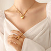 Wholesale Women's Elegant Titanium Steel Snake Bone Chain Necklace With Peach Heart Pendant And Geometric Design